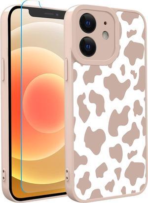 OOK Compatible with iPhone 12 Case Cute Cow Print Fashion Slim Lightweight Camera Protective Soft Flexible TPU Rubber for iPhone 12 with [Screen Protector]-Pink