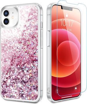 Caka Glitter Phone Case Girly Girls Women Bling Liquid Sparkle Fashion Moving Quicksand Pink Case for iPhone 12 12 Pro (6.1 inches) (Rose Gold)