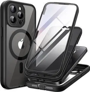 Magnetic for iPhone 15 Pro Max Case, [Dustproof Design] Compatible with MagSafe, Built-in 9H Tempered Glass Screen Protector + Privacy Screen Protector & Upgraded Camera Protection, Black