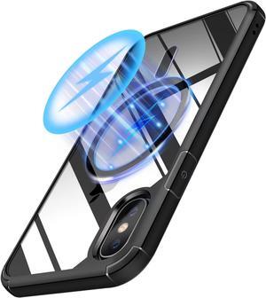 TENDLIN Magnetic Case Compatible with iPhone X Case/iPhone Xs Case [Compatible with MagSafe] Crystal Clear Hard Back Soft Bumper Protective Case (Black)