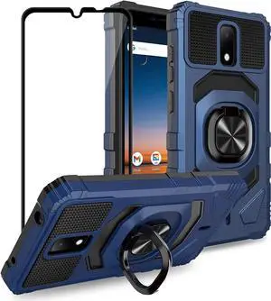 Ailiber Case for AT&T Motivate 2, AT&T Motivate 3 Phone Case, Cricket Splendor Case with Screen Protector, Ring Kickstand for Magnetic Car Mount, Heavy Duty Shockproof Protective Cover for Icon 3-Blue
