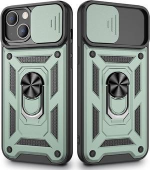VEGO Compatible with iPhone 13 Kickstand Case, iPhone 13 Case with Slide Camera Cover, Built-in 360° Rotate Ring Stand Magnetic Cover Case for iPhone 13 6.1 inch 2021 - Green