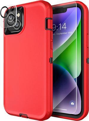 MXX Heavy Duty Case for iPhone 14 Plus, with Tempered Glass Screen Protector,Camera Lens Protector 3-Layer Full Body Protection Cover Shockproof DustProof, for 6. 7 inch 2022 (Red/Black)
