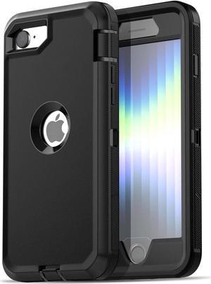 AICase for iPhone SE Case 3rd & 2nd Generation, for iPhone SE 2022/2020 Built-in Screen Protector Heavy Duty Protective Shockproof 3-Layer Full Body Rugged Phone Cover, Black