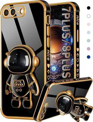 for iPhone 7 Plus/iPhone 8 Plus Case Astronaut Cute for Women Girls Girly Unique Black Phone Cases with Astronaut Hidden Stand Kickstand 6D Design Cover for iPhone 7Plus/8Plus 5.5 inch