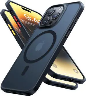 Stronger Magnetic for iPhone 14 Pro Case 12 FT Military Grade Drop Tested Compatible with MagSafe Slim Protective Matte Silicone for iPhone 14 Pro Phone Case Translucent Back/Black Edge