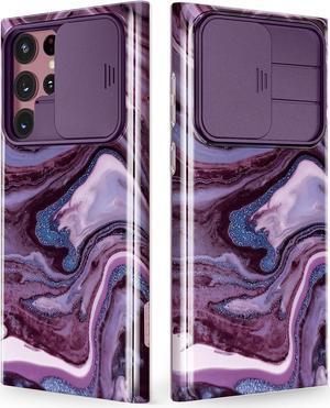GVIEWIN Designed for Samsung Galaxy S22 Ultra Case with Slide Camera Cover, [Military Grade Drop Protection] Marble Slim Fit Shockproof Protective Phone Case for S22 Ultra 5G 6.8" 2022(Quicksand)
