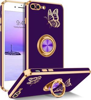 BENTOBEN iPhone 8 Plus Case, Phone Case iPhone 7 Plus, Slim Fit Cute Butterfly Design Kickstand Ring Holder Shockproof Protection Soft TPU Bumper Drop Protective Girls Women Boy Men Cover, Deep Purple