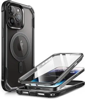 i-Blason Ares Mag for iPhone 15 Pro Max Case with Screen Protector, [Compatible with MagSafe] Clear Slim Full-Body Shockproof Rugged Bumper Case (Black)