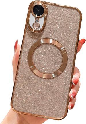 for iPhone XR 6.1" Magnetic Glitter Case, [Compatible with Magsafe] Cute Luxury Plating Bling Clear Phone Case, Full Camera Lens Protector Anti-Scratch Shockproof Protective Case Women-Gold
