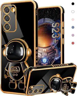 for Samsung Galaxy S23 Plus Case Astronaut Cute for Women Girls Girly Unique Black Phone Cases with Astronaut Hidden Stand Kickstand 6D Design Cover for Galaxy S23 Plus 5G 2023 6.6 inch