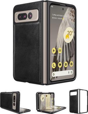 Foluu for Google Pixel Fold Case, Leather Case, PU Leather + Hard PC Shell Ultra Thin Slim Durable Protective Phone Case Cover for Google Pixel Fold 2023 (Black)
