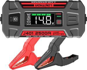 J401 Jump Starter 2500A 12V Car Starter, Jump Box, Jumper Cables and Portable Lithium Battery Booster Pack for Upto 8.5L Gas and 6.5L Diesel Engines, 100W Fast Charging, Smart Digital Screen