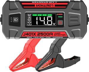 J401X Jump Starter 2500A 12V -40 Auto-Heating Tech, Lithium Car Battery Booster Pack with 100W Two-Way Fast Charge, Portable Jump Box Jumper Cables for Upto 8.5L Gas and 6.5L Diesel Engines