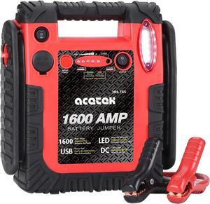 1600 Amp Car Jump Starter Portable Battery Charger, 20000mAh Emergency Supply Power Pack (Up to 6L Gas or 6L Diesel Engine), 12V Auto Lead-Acid Battery Booster with LED Light & USB Ports