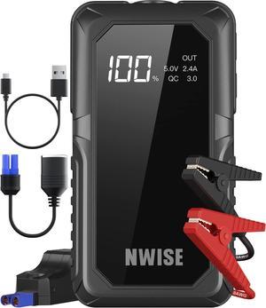 Car Jump Starter, 1600A Peak Portable Battery Starter with Smart Safety Jumper Clamps,12V Jump Boxes with Dual USB Quick Charge 3.0, LED Light Black