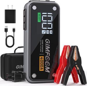 Jump Starter, 4000A Car Battery Jump Starter with Wall Charger (10L Gas & 10L Diesel Engines), 12V Jump Starter Battery Pack with 3.4 Inch Smart Display, Jump Box with 400 Lumens LED Light