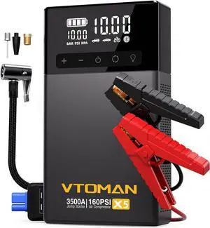VTOMAN X5 Jump Starter with Air Compressor, 3500A Portable Car Battery Booster (Up to 9L Gas/8L Diesel Engines) with 160PSI Digital Tire Inflator, 12V Lithium Battery Jump box with Type-C Quick Charge
