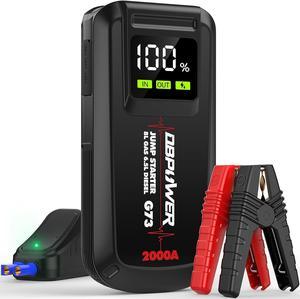 DBPOWER Jump Starter 2000A Peak Portable Car Jump Starter for Up to 80L Gas and 65L Diesel Engines 12V Lithium Battery Booster Pack with 25 LCD Display Smart Jumper Cables and LED Light