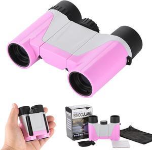 Small Pocket Binoculars for Kids & Adults, 7x18 Shockproof & Compact Binoculars for Bird Watching, Hiking, Camping, Travel, Folding Telescope with Clear Low-Light Vision(Pink)