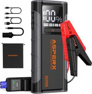 AsperX AX4500 Jump Starter, 4500A Peak Car Jump Starter for Up to All Gas and 10.0L Diesel Engines, 12V Battery Starter with 4 Inch LCD Display, Lithium Battery Booster with Built-in LED Light AsperX AX4500 Jump Starter, 4500A Peak Car Jump Starter for Up to All Gas and 10.0L Diesel Engines, 12V Battery Starter with 4 Inch LCD Display, Lithium Battery Booster with Built-in LED Light