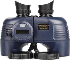 10x50 Marine Binoculars with Compass for Adults - Waterproof BAK4 Prism FMC Lens Binoculars with Rangefinder Compass and Shoulder Harness Strap for Navigation Hunting Bird Watching