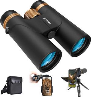 12X42 Binoculars for Adults with Tripod, Waterproof Compact Binoculars,Travel Lightweight Binocular with BaK4 Prisms for Hiking, Smart Phone Adaptor for Photography.