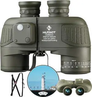 HUTACT Binoculars for Adults 10x50, Built-in Compass and Range Finder, for Bird Watching Large Eyepiece Lens, Large Field of Vision, Suitable for Cross-Country and Travel