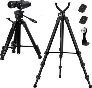 Binocular and Shooting Tripod Hunting Rest V Yoke Stand, Spotting Scope Tripod, with Binoculars Adapter and Removable 360° Rotate Fluid Head, Perfect for Binoculars, Hunting, Shooting Tripod