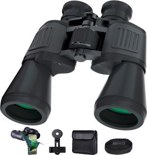20x50 HD Binoculars for Adults with Upgraded Phone Adapter Waterproof High Power Professional Binoculars with Low Light Night Vision for Hunting Bird Watching with Case and Strap, Black