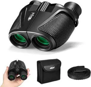 BIJIA 12 x 25 Compact Binoculars for Adults and Kids, Easy Focus Small Binoculars with BAK4 Prism, Large Eyepiece, Waterproof, Low Light Vision for Travel, Hiking, Bird Watching, Hunting, Concerts