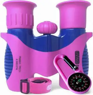 Kids Binoculars Pink 8x21 - Girls Gift Age 3-12, Shockproof Compact Binoculars for Kids with High Resolution Optics for Bird Watching, Stargazing, Hunting, Hiking, with Case, Neck Strap