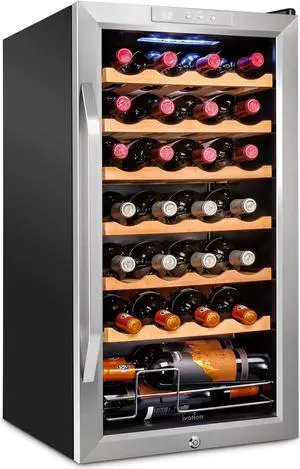 Ivation 28 Bottle Compressor Wine Cooler Refrigerator w/Lock | Large Freestanding Wine Cellar For Red, White, Champagne or Sparkling Wine | 41f-64f Digital Temperature Control Fridge Stainless Steel