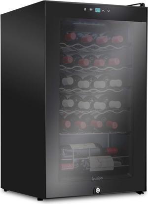Ivation 24 Bottle Compressor Wine Cooler Refrigerator w/Lock | Large Freestanding Wine Cellar For Red, White, Champagne or Sparkling Wine | 41f-64f Digital Temperature Control Fridge Glass Door Black
