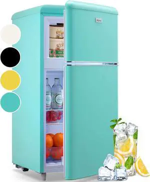 WANAI 3.5 Cu.ft Compact Refrigerators Mini Fridge with Freezer Blue Small Fridge Dual Door Classic Retro Refrigerator Removable Glass Shelves Adjustable Thermostat for Home Office Dorm RV