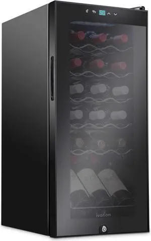 Ivation 18 Bottle Compressor Wine Cooler Refrigerator w/Lock, Large Freestanding Wine Cellar For Red, White, Champagne or Sparkling Wine, 41f-64f Digital Temperature Control Fridge Glass Door Black