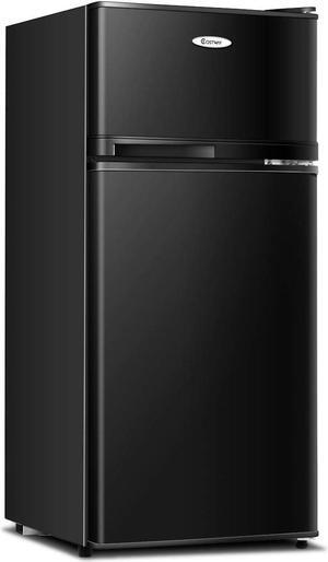 COSTWAY Compact Refrigerator, 3.4 Cu. Ft. Classic Fridge with Adjustable Removable Glass Shelves, Mechanical Control, Recessed Handle, Fridge Freezer for Dorm, Office, Apartment, Black