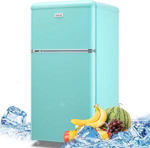 WANAI 3.5 Cu.ft Mini Fridge with Freezer Small Retro Dual Door Refrigerator Freestanding Compact Refrigerator with Freezer 2 Door Mini Fridge for Bedroom, Dorm, Office Blue