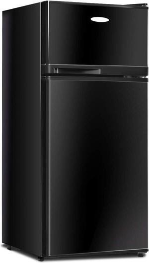 GOFLAME Compact Refrigerator, 3.4 cu. ft. Mini Cooler Fridge with Removable Glass Shelves, Adjustable Thermostat, Freestanding Fridge with Top Door Freezer for Dorm, Office, Apartment Use (Black)