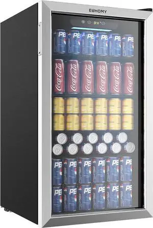 EUHOMY Beverage Refrigerator and Cooler, 126 Can Mini fridge with Glass Door, Small Refrigerator with Adjustable Shelves for Soda Beer or Wine, Perfect for Home/Bar/Office (Slive).