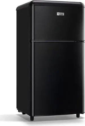 Compact Refrigerator 3.5 Cu.Ft WANAI Classic Retro Refrigerator 2 Door Mini Refrigerator Adjustable Remove Glass Shelves Refrigerator Suitable for Dorm Garage and Office