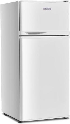 COSTWAY Compact Refrigerator, 3.4 Cu. Ft. Classic Fridge with Adjustable Removable Glass Shelves, Mechanical Control, Recessed Handle, Fridge Freezer for Dorm, Office, Apartment, White