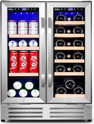 Wine and Beverage Refrigerator, 24 Inch Dual Zone Fridge with Glass Door, Built-In Cooler with Powerful and Quite Cool System/18 Bottles and 88 Cans Capacity Bverage Cooler