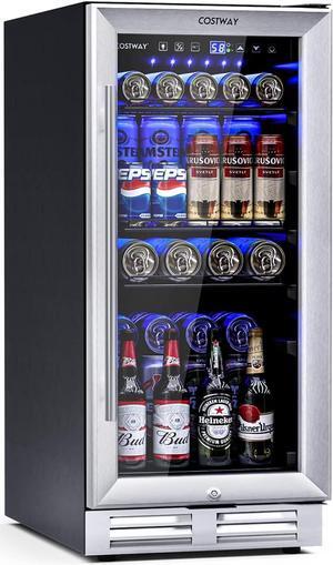 COSTWAY 15 Inch Beverage Cooler Refrigerator - 3.5 Cu.ft Mini Fridge with Glass Door, Lock and Removable Shelves for Soda Beer Wine, Freestanding Small Drink Refrigerator for Home Office Bar