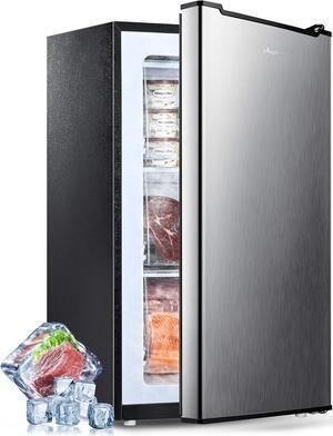 Upright Freezer 2.8 Cu.Ft Compact Mini Freezer with Drawers Adjustable Thermostat Small Deep Freezer Single Door Standing Freezer Rapid Cooling Chest Freezer for Home/Office/Dorm/Garage, Silver