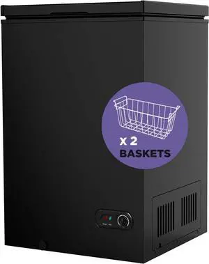 3.5 Cu.ft Chest Freezer Small Deep Freezer Mini Household Chest Freezers Upright with 2 Removable Baskets 7 Temperature Settings Black