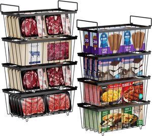 iSPECLE Freezer Organizer Bins - 8 Pack Stackable Chest Freezer Organizer for 7 Cu.FT Deep Freezer Sort Frozen Meats, Deep Freezer Organizer Bins with Handle Easy to Get Food from Bottom, Black
