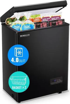 Chest Freezer 4.0 CU. FT Ultra-low Temperature Deep Freezers (Down to -12-50) with TWO Removable Baskets Accurate Display of Cabinet Temp Freestanding Black