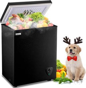 Chest Freezer WANAI 3.5 Cubic Deep Freezer with Top Open Door and Removable Storage Basket, 7 Gears Temperature Control, Ideal for Office Dorm or Apartment (Black)