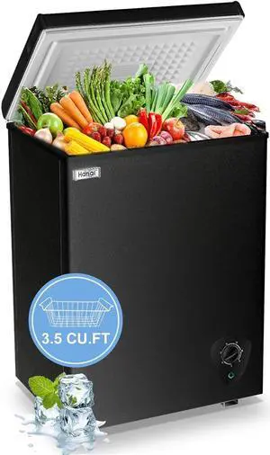Chest Freezer Small Deep Freezer WANAI 3.5 Cu.Ft Mini Freezer Black Free-Standing Top Door Freezer Adjustable 7 Thermostat and Removable Basket Open Deep Freezer Apartment Kitchen, Black